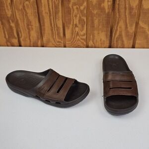 CROCS Sandals Mens 13 Yukon Slide Brown Leather Rubber